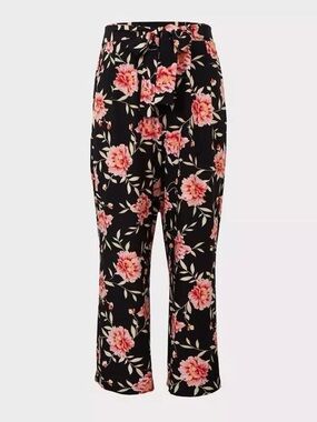 Torrid Tie-Front Wide Leg Pant - Black Floral - Size 2 (16/18)